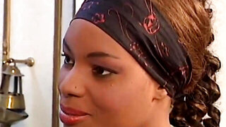 White perv fucks hot African maid in sexy latex uniform