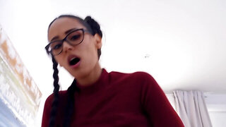 Nerdy Latina with pigtails welcomes pickup artist's cock in pussy
