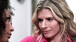 Cory Chase adds whipped cream to Olivia Jay's chocolate pie