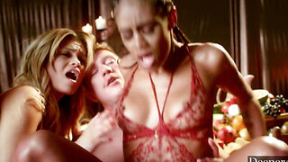 Five cute skinny girls work hard to satisfy just one man