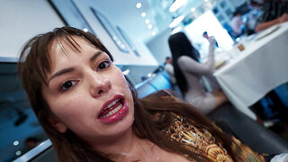 Fancy dining and crazy muff diving in a threesome in POV