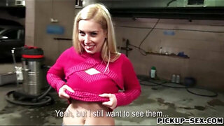 Pretty Eurobabe Ellen fucked in car park for a few bucks