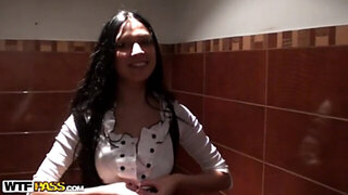 Wild nude fucking in public restroom