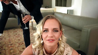 MILF with a slutty mouth takes two dicks in POV