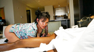 Violet Vasquez arrives in the room and sees his boner