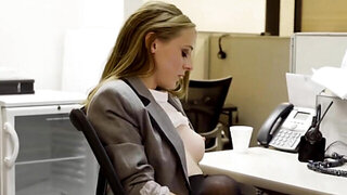Geeky blonde decides to give him what he wants at the office