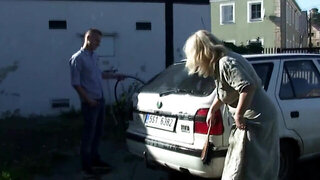 Charmer gets banged by her son-in-law outdoors