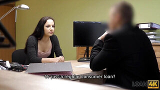 Agent approves a loan to a brunette after fucking her