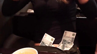 Petite babe in heels gets touched in bathroom for money