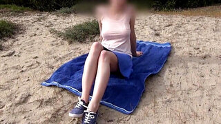 Big tits brunette showing off her long legs as well
