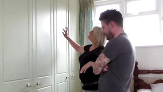 Blonde with short hair wants him to care about her twat