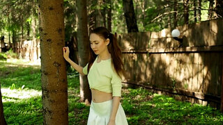 Pigtailed teen Nicole Heavens teasing her tight hole