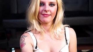 Trashy blonde with intense makeup gets fucked on all fours