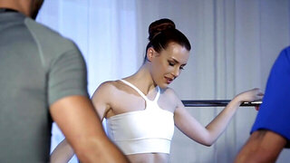 Ballerina babe is going to take two dudes all at once