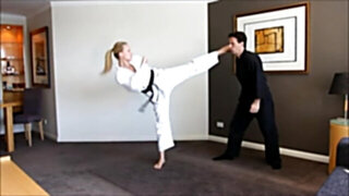 Kicking His Ballsack Using Karate