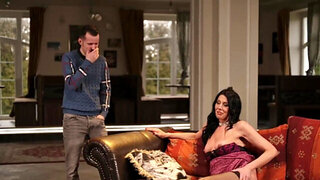 Brunette hottie gives a blowjob after she got caught