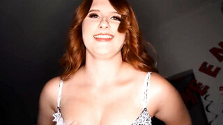 Thick redhead gives a point of view blowjob to a Latino