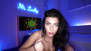 Dirty talker UK babe gets fucked in POV in a blue-lit room