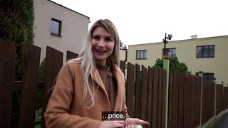 Public seduction of a horny European blondie in POV
