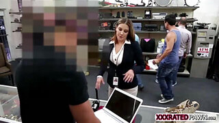 Business girl shows natural tits and gets fucked for cash