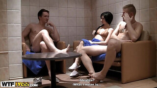 Cutie nailed in the shower in a MMF threesome video