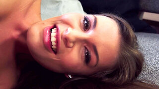 Long sex toy goes inside shaved cunny of gorgeous girl