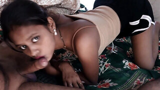 Indian woman with pretty eyes gives a great blowjob