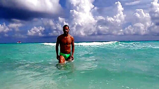 Masturbating in front of the cameraman and sucking him too