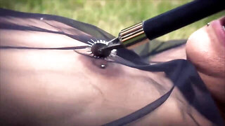 Naughty blonde gets her body used in the garden