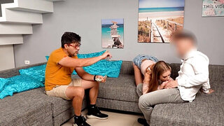 Cuckold BF watches his young GF's pussy getting pounded