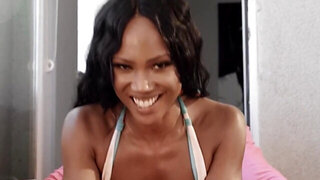 Sensational  August Skye uses her tits to seduce a BWC