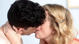 Blondie in lingerie takes his dick all the way inside