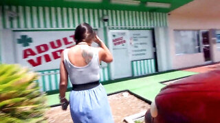 Masturbation action in a store with Luna Sky