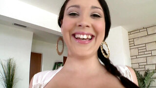 Buxom brunette gets her twat fucked and gives wonderful titjob