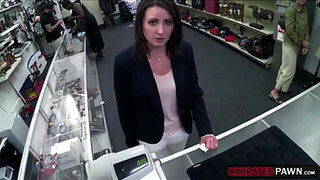 Brunette Milf sells her ring and gets fucked in a pawnshop