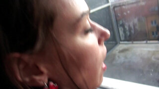 Kinky madam is going crazy driving and sucking her lover's dick