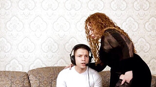 Mature lady with curly hair getting fucked by a big dick gamer