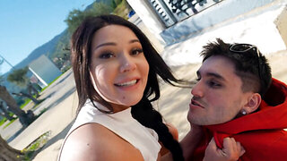 Latina with amazing curves is fucked in a public place