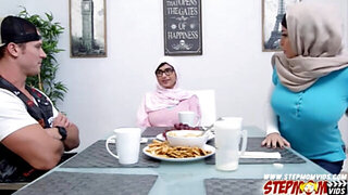 Busty Mia Khalifa threesome with stepmom