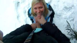 Crazy couple is having genital interaction on the snow