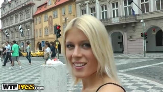 Blonde with perfect body gets naked in public