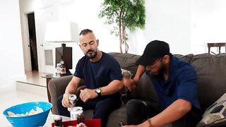 Bimbo in a jersey sucking and getting it in doggy style