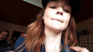 Petite redhead gets fucked and sucked in busy coffee shop