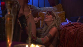 Hot blonde throats the big dick wet and lets it explode on her face