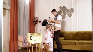 Blind woman makes a move on the big dick of the teen