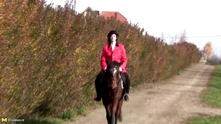 Mature mom urinate and masturbation with monster faux-dick