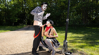 Innocent mimes fuck hard in a hot threesome