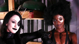 Deadpool watches black and white leasbian villains fucking