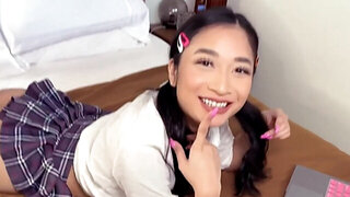 Slutty Asian stepsister ends up taking his dick in POV