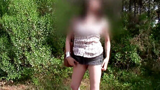 Horny bitch is going to masturbate with no panties outside